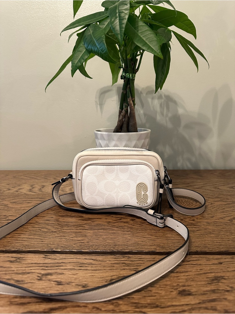 Like New! Coach Mini Crossbody Camera Bag Leather & Signature Canvas